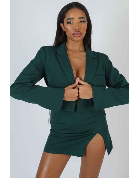 Split Front Mini Skirt Forest Green