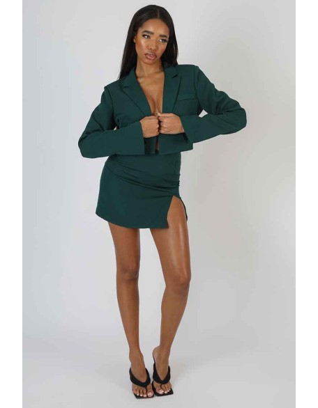 Split Front Mini Skirt Forest Green