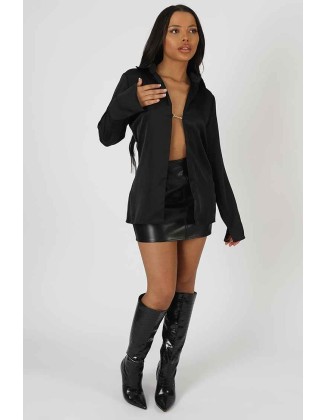 Satin Pin Detail Shirt Black