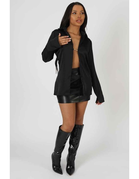 Satin Pin Detail Shirt Black