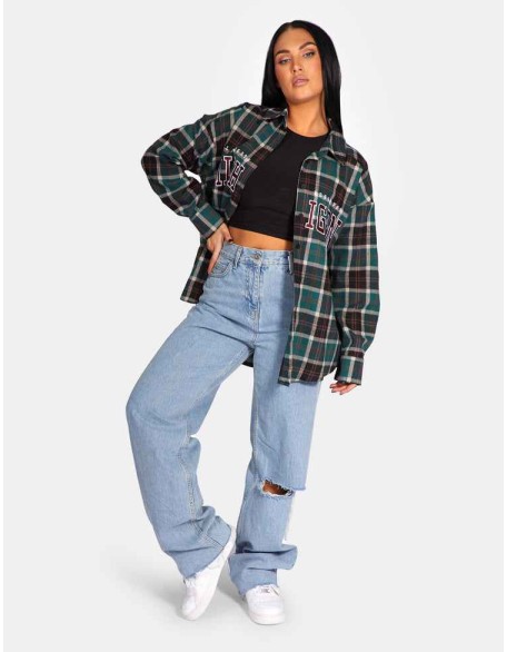 Michigan Slogan Check Shirt Forest Green