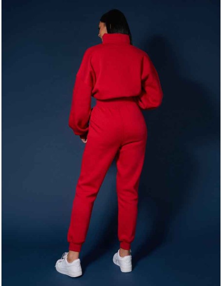 Half Zip Pullover Tonal Embroidered Sweatshirt Red