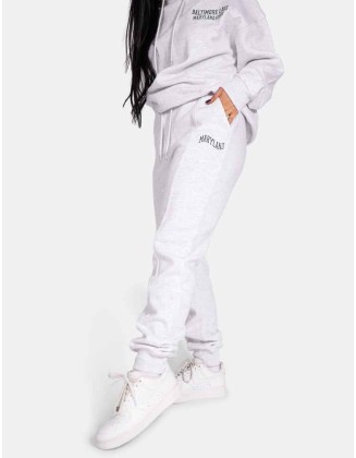 Embroidered Wave Slogan Seam Front 90'S Joggers Oatmeal Marl