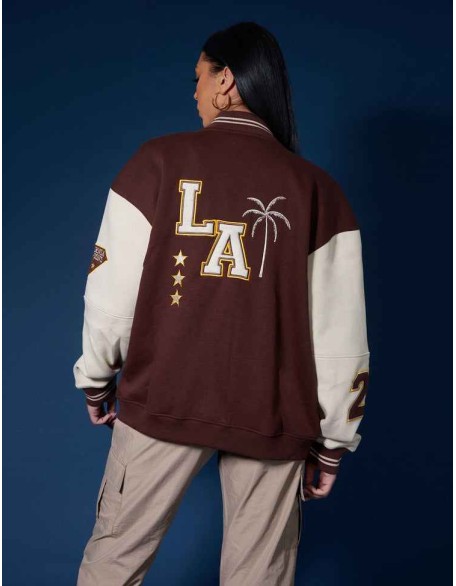La Palm Tree Varsity Jacket Chocolate