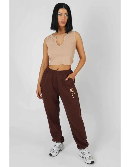 Kaiia Varsity 90'S Jogger Chocolate