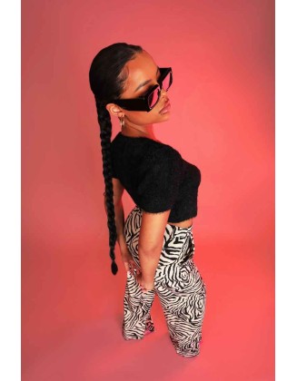 Zebra Print Tailored Trousers Stone