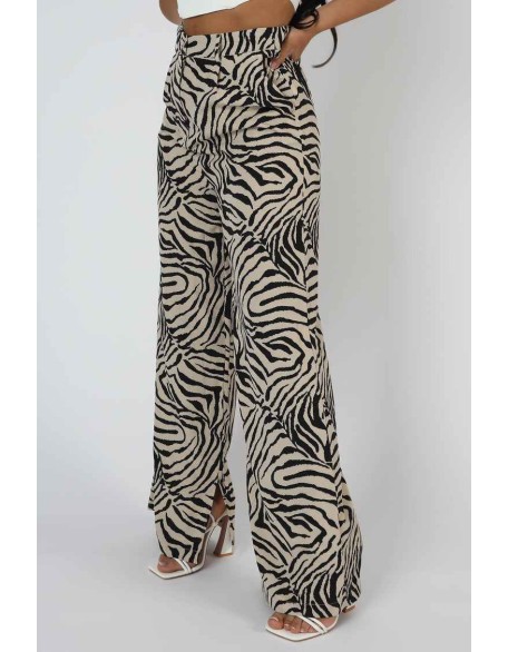 Zebra Print Tailored Trousers Stone