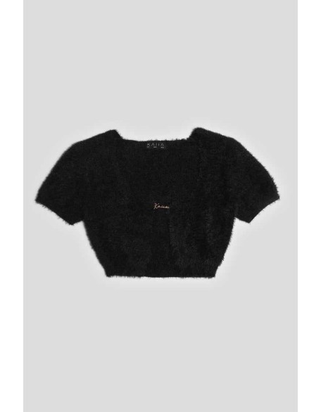 Kaiia Trim Fluffy Knit Top Black