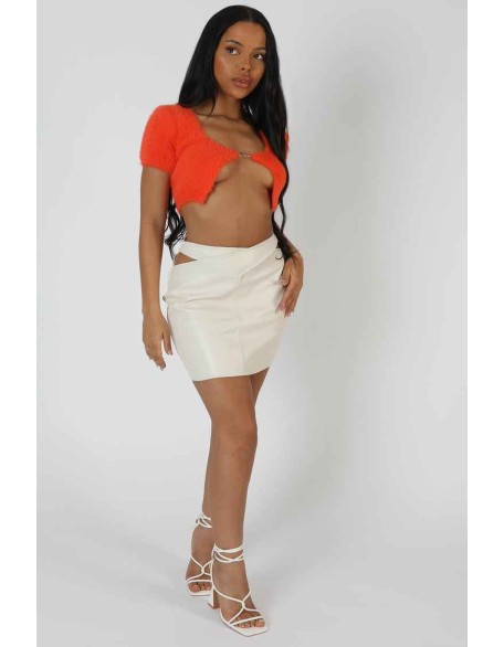 Kaiia Trim Fluffy Knit Top Orange