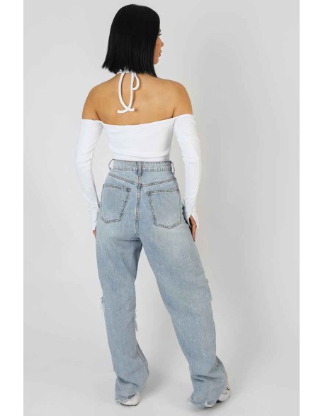 Halterneck Ring Detail Bodysuit Ecru