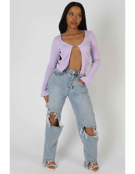 Kaiia Trim Ribbed Top Lilac