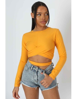 Long Sleeve Wrap Waist Crop Top Mango