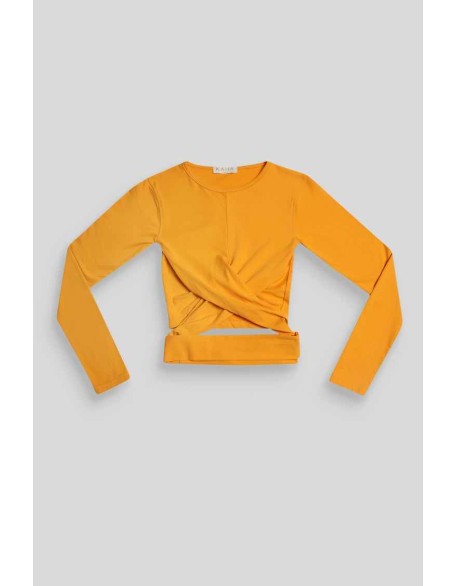 Long Sleeve Wrap Waist Crop Top Mango