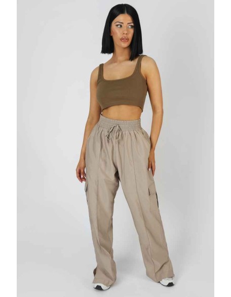 Square Neck Ribbed Crop Top Khaki