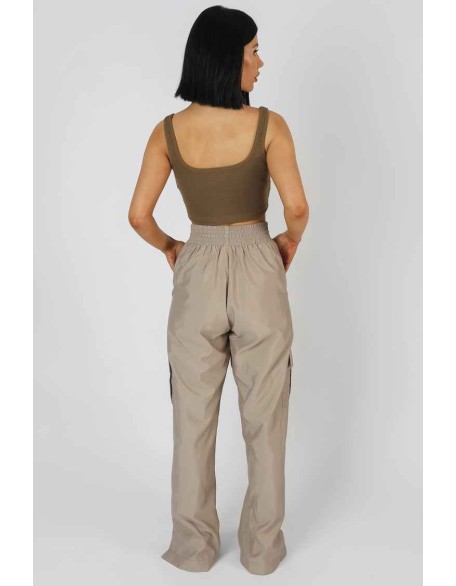 Square Neck Ribbed Crop Top Khaki