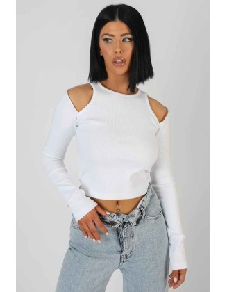 Cut Out Shoulder Top Ecru
