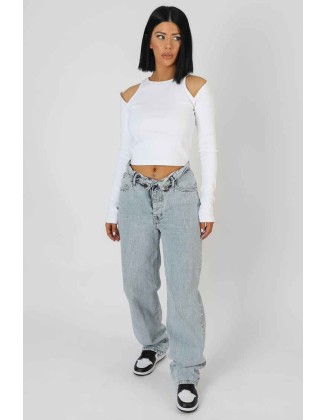Cut Out Shoulder Top Ecru