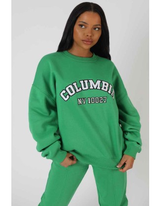 Oversized Columbia Slogan Sweatshirt Green