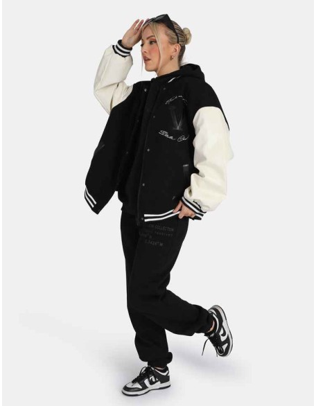 Oversized Text Detail Hoodie Black