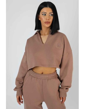 Oversized Cropped Polo Shirt Frappe
