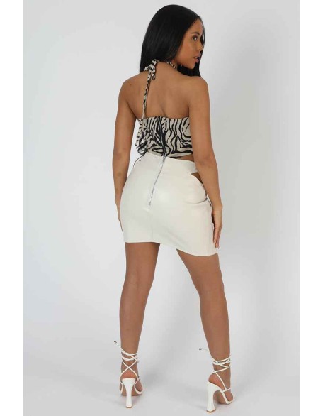 Zebra Print Stappy U Trim Crop Top Stone