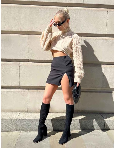 Split Front Mini Skirt Black