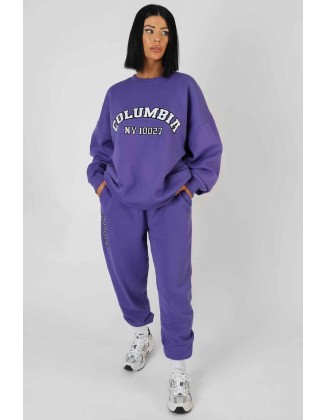 Embroidered Slogan 90'S Jogger Purple
