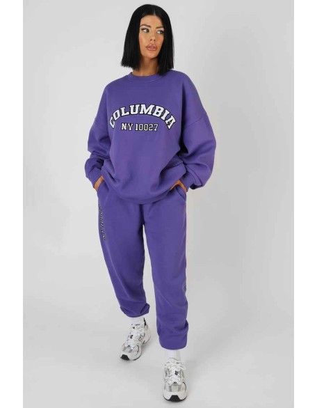 Embroidered Slogan 90'S Jogger Purple