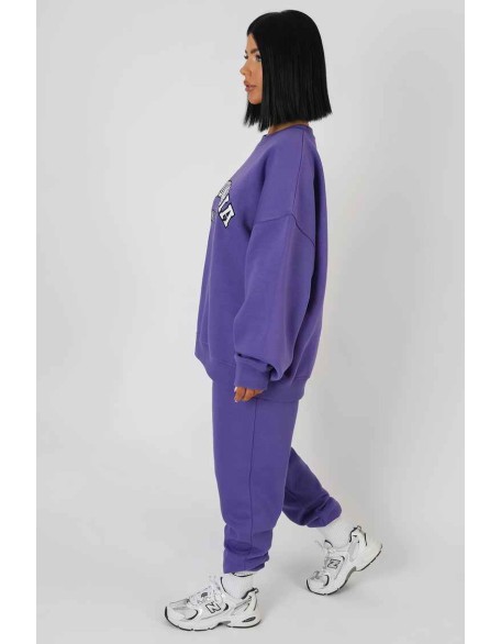Embroidered Slogan 90'S Jogger Purple
