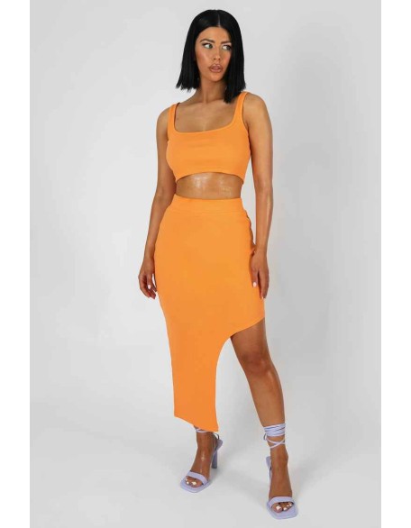 Extreme Split Ribbed Midi Skirt Mango