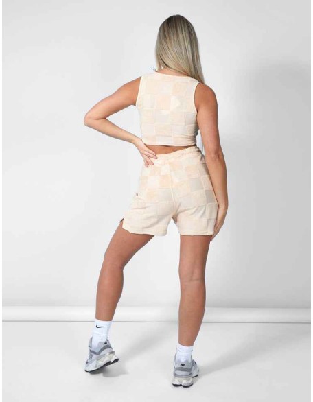 Checkerboard Towelling Scoop Neck Top Sand