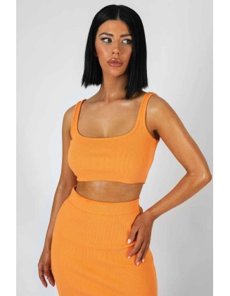 Square Neck Ribbed Crop Top Mango
