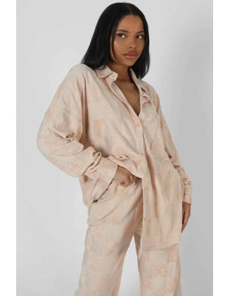 Oversized Checkerboard Towelling Shirt Sand