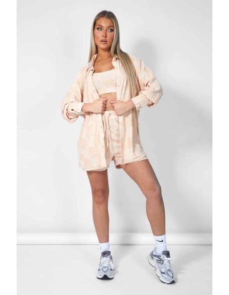 Oversized Checkerboard Towelling Shirt Sand
