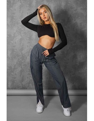 Split Hem Cargo Trousers Grey