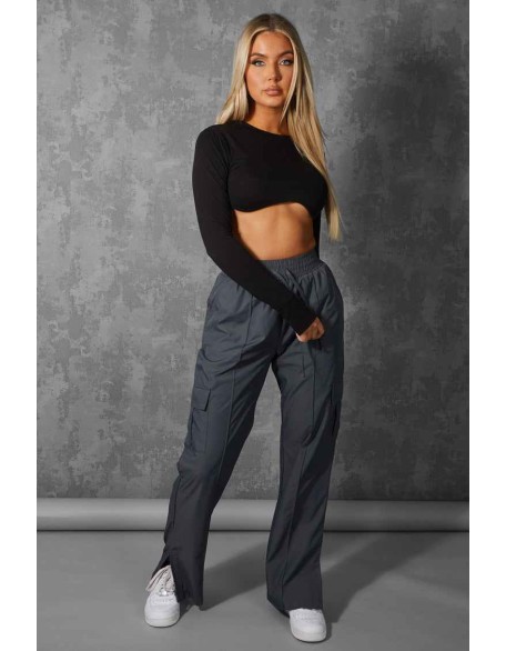 Split Hem Cargo Trousers Grey