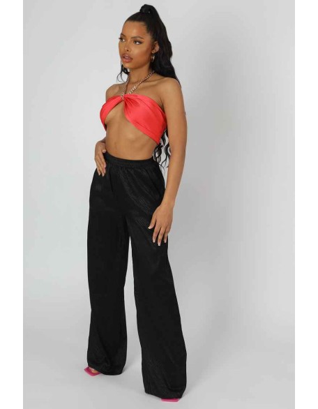 Satin Zebra Print Wide Leg Trousers Black