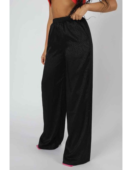 Satin Zebra Print Wide Leg Trousers Black