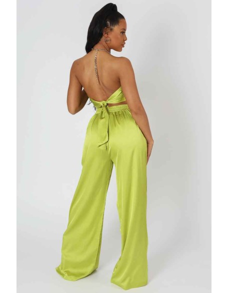 Wide Leg Satin Trousers Lime
