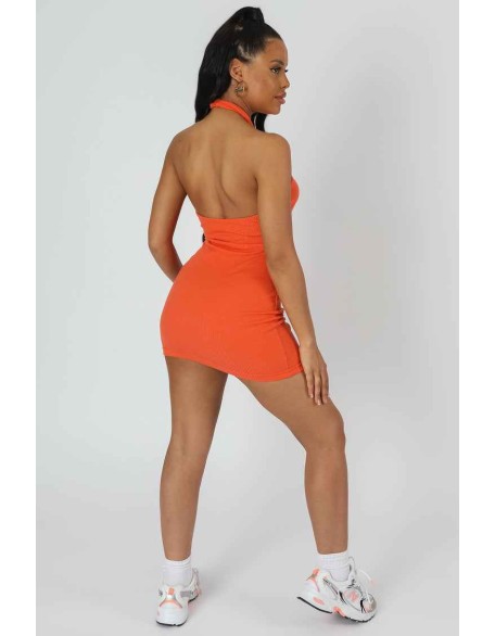 Wrap Halterneck Mini Dress Orange