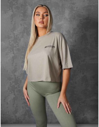 Oversized Fit Qr Detail Cropped T-Shirt Elm