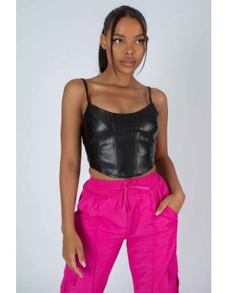 Seam Pu Corset Top Black