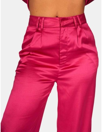 Satin Wide Leg Tailored Trousers Pink