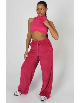 High Neck Underbust Ribbed Crop Top Pink