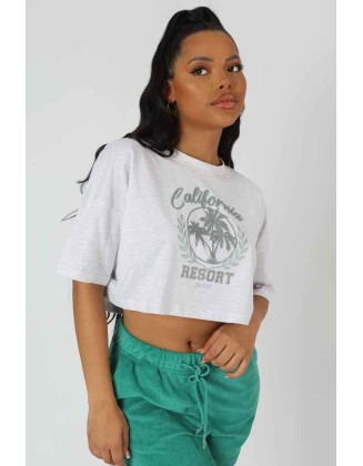 California Resort Cropped T-Shirt Oatmeal Marl