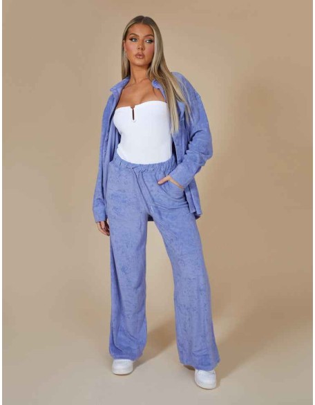 Towelling Wide Leg Joggers Purple