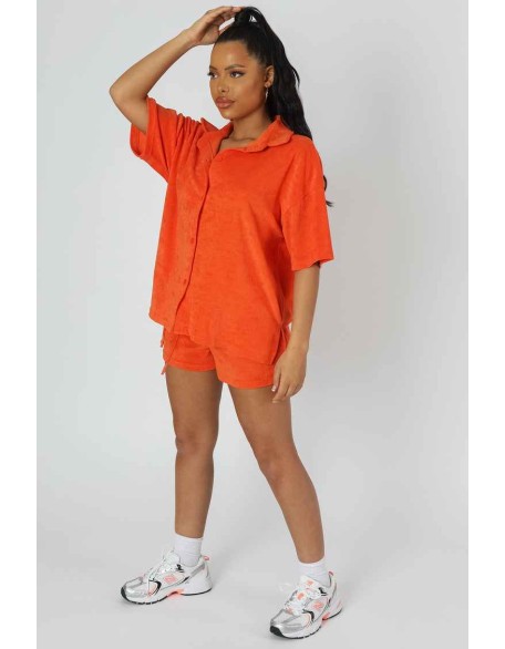 Oversized Short Sleeve Towelling Shirt Orange