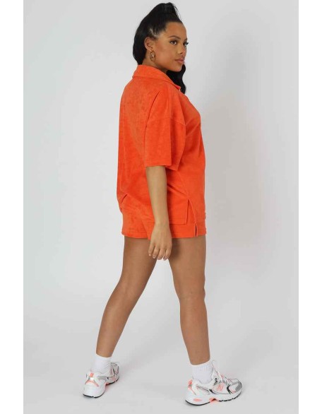 Oversized Short Sleeve Towelling Shirt Orange
