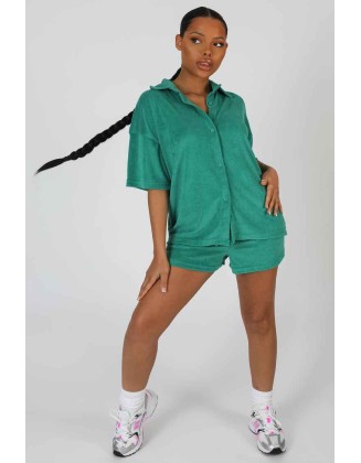 Oversized Short Sleeve Towelling Shirt Green