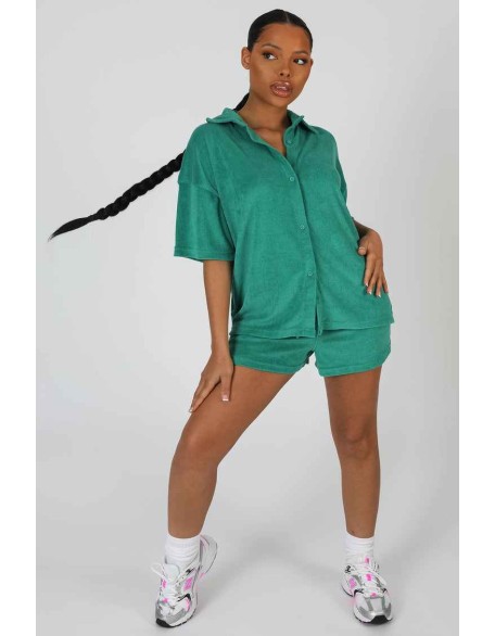 Oversized Short Sleeve Towelling Shirt Green